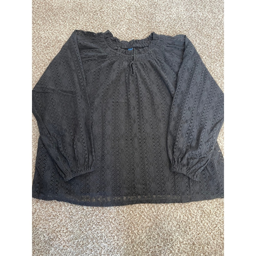 Old Navy Black Eyelet Lace Long Sleeve Blouse Ruffle Neck XL